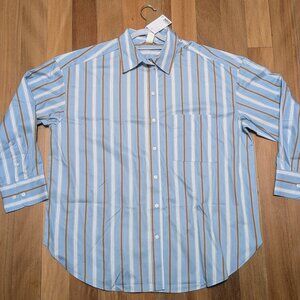 H&M Linen-Cotton Size L Men's Button Down Striped Blue Brown